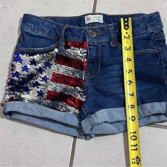 SO Girls Kids Sequin American Flag Denim Blue Shorts size 12. - Picture 8 of 8
